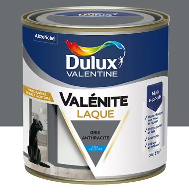 Laque acrylique Valénite Dulux Valentine mat velouté gris anthracite 500ml