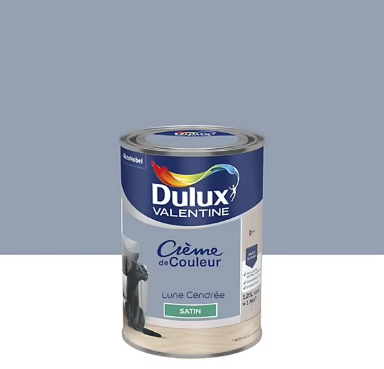 Peinture couleur murs, boiseries et radiateurs Crème de couleur Dulux Valentine bleu lune cendrée satin 1,25L