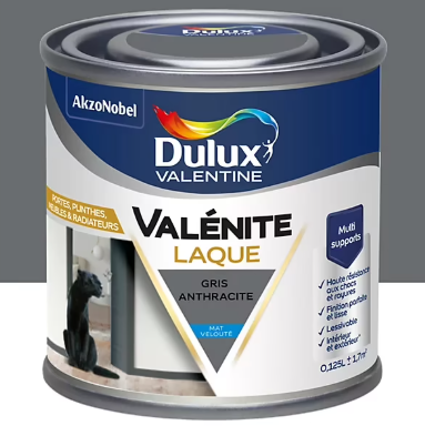 Laque acrylique Valénite Dulux Valentine gris anthracite mat 0,125L