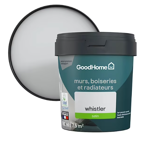 Peinture intérieure couleur murs, boiseries et radiateurs GoodHome satin whistler gris 750ml