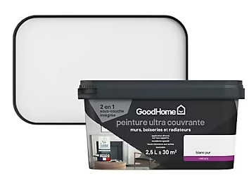 Peinture couleur 2 en 1 velours GoodHome blanc pur 2,5L