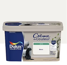 Peinture Crème De Couleur Dulux Valentine satin blanc 2,5L