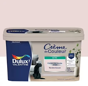 Peinture couleur murs, boiseries et radiateurs Crème de couleur Dulux Valentine rose tendre coton satin 2,5L