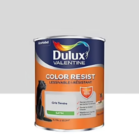 Peinture murs et boiseries Color Resist Dulux Valentine satin gris tendre 0,75L