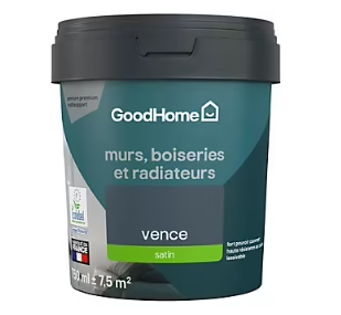 Peinture résistante murs, boiseries et métal GoodHome bleu Vence satin 0,75L