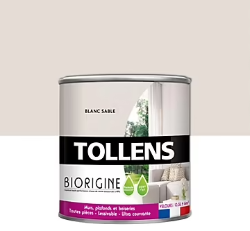 Peinture murs et plafonds Biorigine Tollens velours blanc sable 500ml
