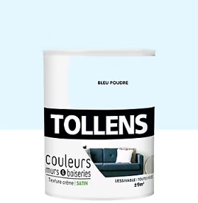 Peinture murs et boiseries Tollens bleu poudré satin 0,75L