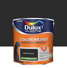 Peinture murs et boiseries Color Resist Dulux Valentine satin noir profond 2,5L