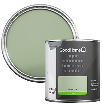 Peinture métal et bois GoodHome satin vert Limerick 500ml