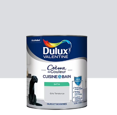 Peinture haute résistance Crème de couleur cuisine et bain Dulux Valentine gris tendance satin 0,75L