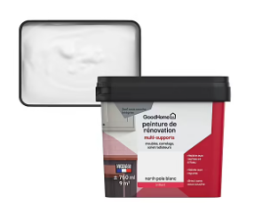 Peinture de rénovation GoodHome multi-supports brillant blanc blanc North Pole 750ml