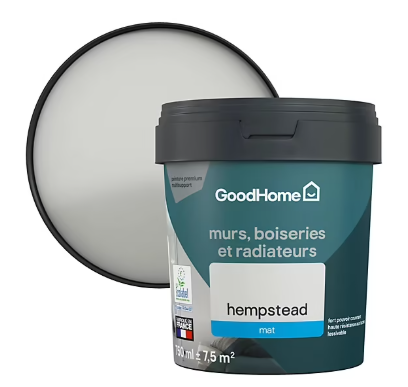 Peinture résistante murs, boiseries et métal GoodHome gris Hempstead mat 0,75L