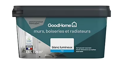 Peinture murs, plafonds et radiateurs GoodHome blanc lumineux mat 2,5L