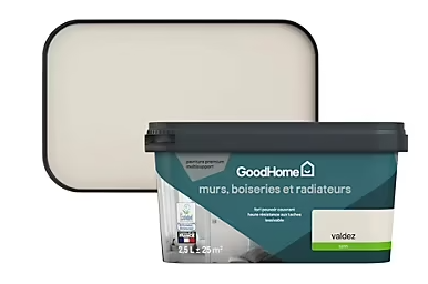 Peinture intérieure couleur murs, boiseries et radiateurs GoodHome Valdez satin blanc 2,5L