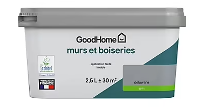 Peinture intérieure couleur murs et boiseries GoodHome Delaware gris satin 2,5L