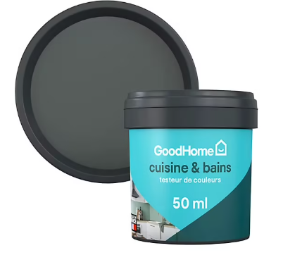 Peinture cuisine et salle de bains GoodHome gris Princeton satin 50ml