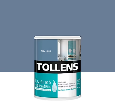 Peinture murs et plafonds Cuisine et bains satin bleu fjord Tollens 0,75 L