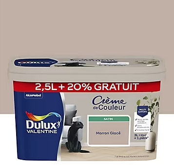 Peinture Crème De Couleur Dulux Valentine satin marron glacé 2,5L + 20% gratuit