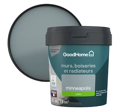 Peinture intérieure couleur murs, boiseries et radiateurs GoodHome satin minneapolis gris 750ml