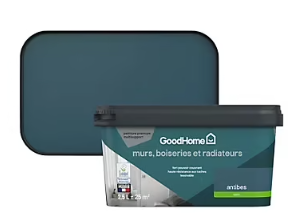 Peinture intérieure couleur murs, boiseries et radiateurs GoodHome satin antibes bleu 2.5L