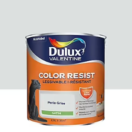 Peinture murs et boiseries Color Resist Dulux Valentine satin perle grise 2,5L