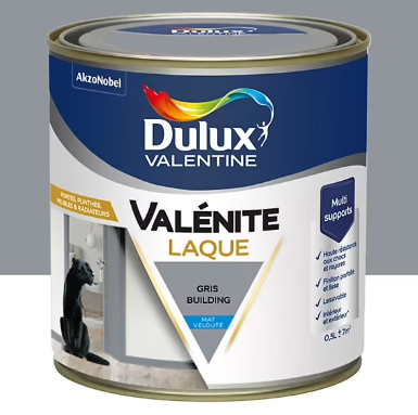 Laque acrylique Valénite Dulux Valentine gris building velouté mat 500ml