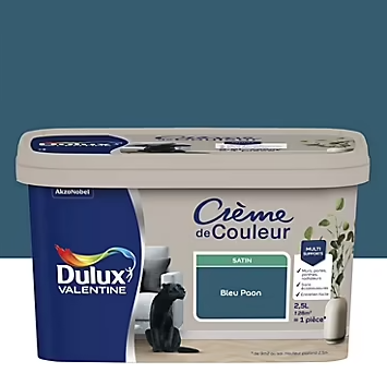 Peinture Crème De Couleur Dulux Valentine satin bleu paon 2,5L