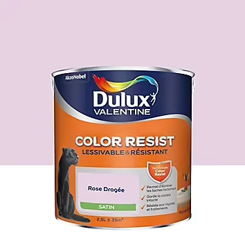 Peinture murs et boiseries Color Resist Dulux Valentine satin rose dragée 2,5L