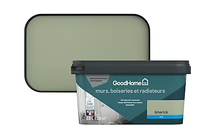 Peinture intérieure couleur murs, boiseries et radiateurs GoodHome Limerick mat vert 2,5L