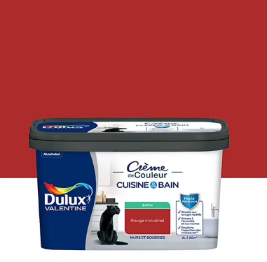 Peinture haute résistance Crème de couleur cuisine et bain Dulux Valentine rouge industriel satin 2L