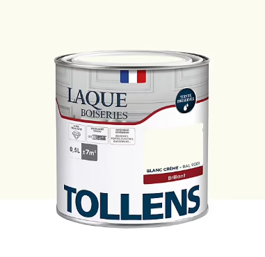 Laque boiseries et métal Tollens brillant blanc crème RAL 9001 500ml