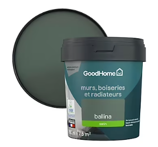 Peinture intérieure couleur murs, boiseries et radiateurs GoodHome satin ballina vert 750ml