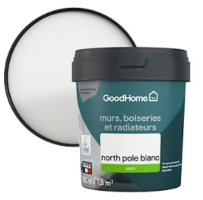 Peinture résistante murs, boiseries et métal GoodHome blanc North Pole satin 0,75L