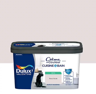 Peinture haute résistance Crème de couleur cuisine et bain Dulux Valentine rose nude satin 2L