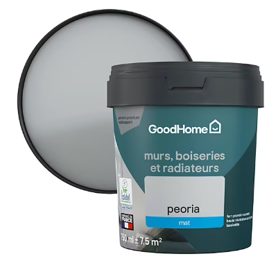 Peinture intérieure couleur murs, boiseries et radiateurs GoodHome mat peoria gris 750ml