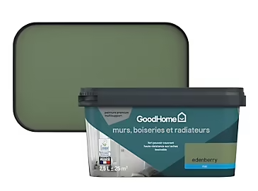 Peinture intérieure couleur murs, boiseries et radiateurs GoodHome mat edenberry vert 2.5L