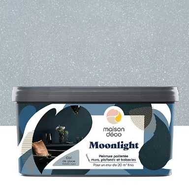 Peinture pailletée murs, plafonds et boiseries Moonlight Maison Déco ciel de glace 2L