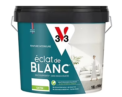 Peinture murs, plafonds et boiseries éclat de blanc V33 blanc satin 10L