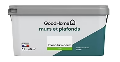 Peinture murs et plafonds GoodHome blanc lumineux satin 5L