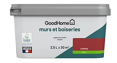 Peinture intérieure couleur Murs et boiseries GoodHome Chelsea rouge satin 2,5L