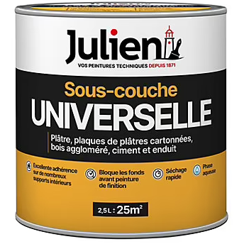 Sous-couche Universelle pour Platre, Aggloméré, Ciment et Enduit Julien Mat Blanc 2,5L