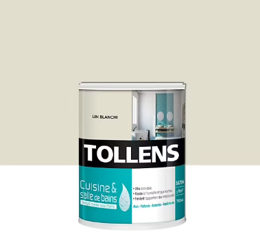 Peinture murs et plafonds Cuisine et bains satin lin blanchi Tollens 0,75 L