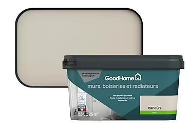 Peinture intérieure couleur murs, boiseries et radiateurs GoodHome Cancún satin beige 2,5L