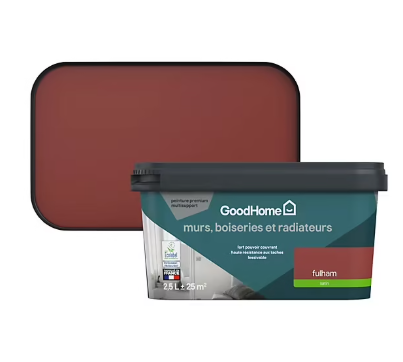 Peinture intérieure couleur murs, boiseries et radiateurs GoodHome satin fulham rouge 2.5L