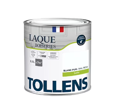 Laque boiseries et métal Tollens RAL 9010 blanc pur satin 500ml