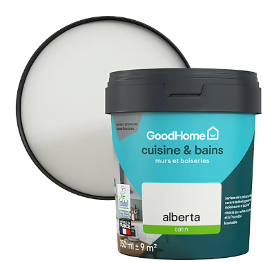 Peinture cuisine et salle de bains GoodHome blanc Alberta satin 750ml