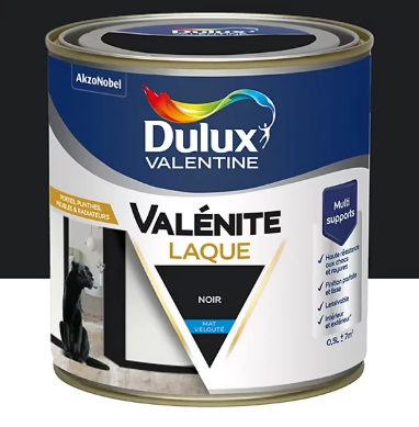 Laque acrylique Valénite Dulux Valentine noir velouté mat 500ml