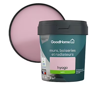 Peinture résistante murs, boiseries et métal GoodHome rose Hyogo satin 0,75L