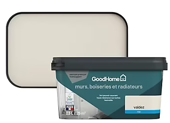 Peinture intérieure couleur murs, boiseries et radiateurs GoodHome mat valdez blanc 2.5L