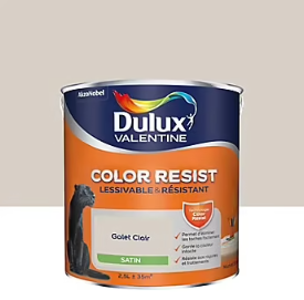 Peinture murs et boiseries Color Resist Dulux Valentine satin galet clair 2,5L